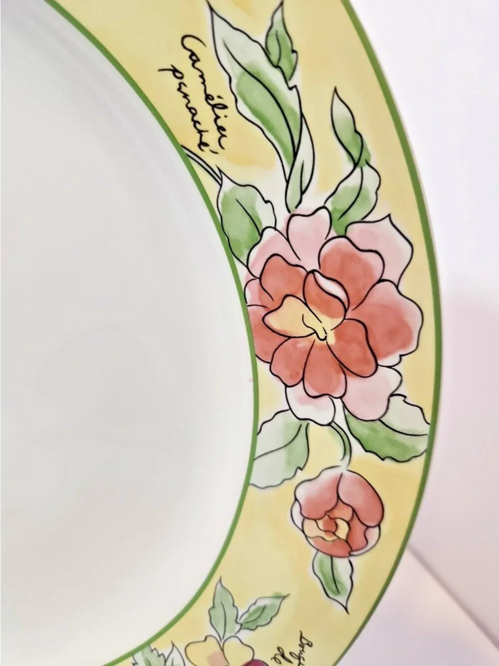 Vtg Furio Creme Brulee Stoneware Ceramic Chop Plate/Round Platter NOS Botanical